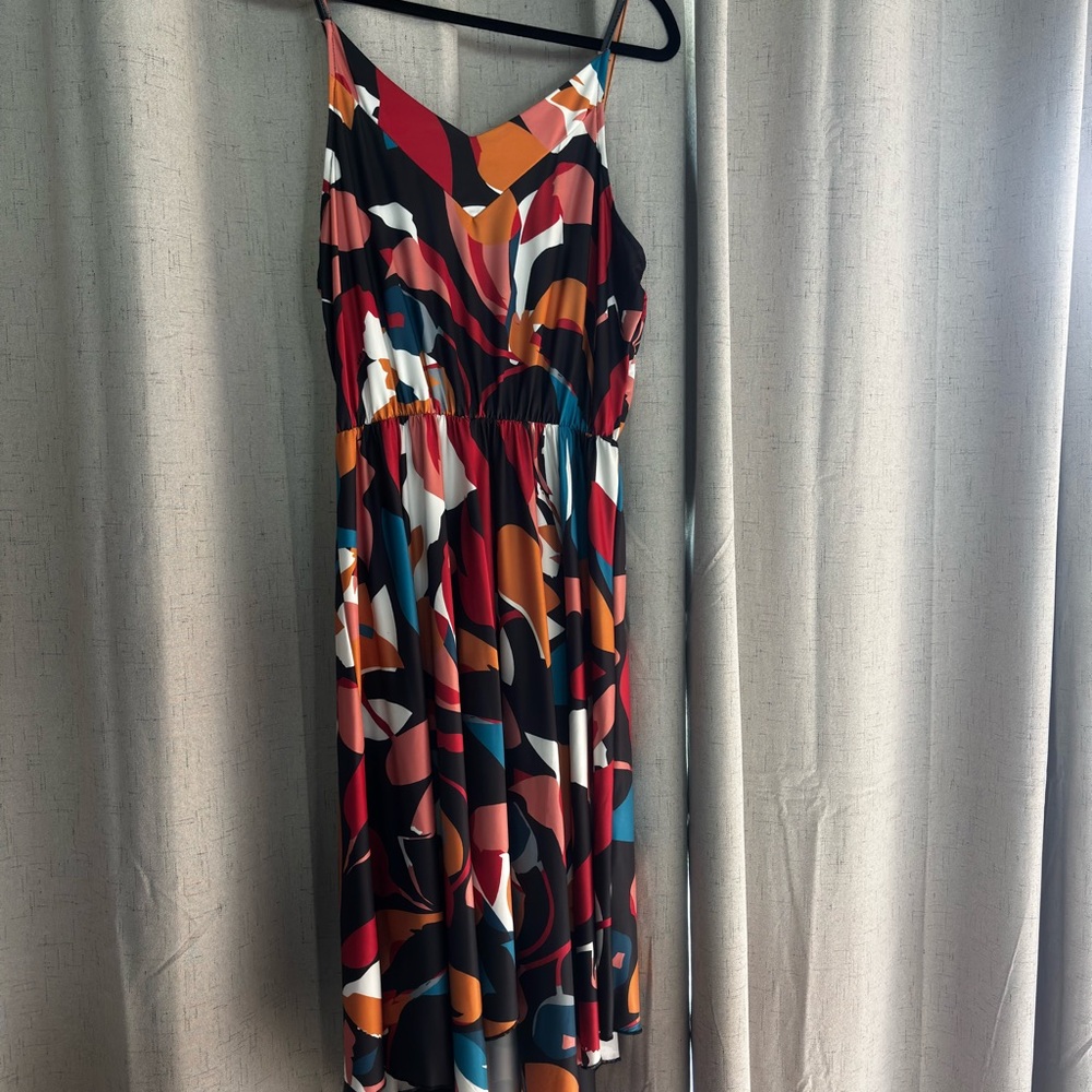 Boutique Black, turquoise, orange, Coral and White Asymmetrical Sundress